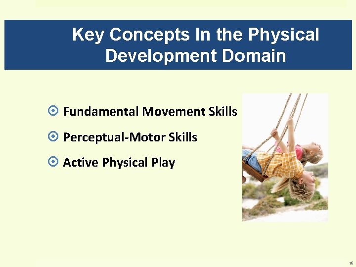 Key Concepts In the Physical Development Domain Fundamental Movement Skills Perceptual-Motor Skills Active Physical