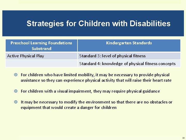 Strategies for Children with Disabilities Preschool Learning Foundations Substrand Active Physical Play Kindergarten Standards