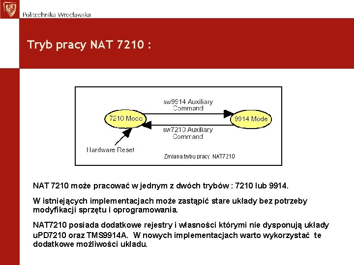 Tryb pracy NAT 7210 : NAT 7210 może pracować w jednym z dwóch trybów