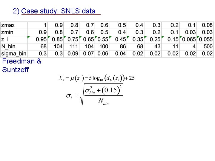 2) Case study: SNLS data Freedman & Suntzeff 