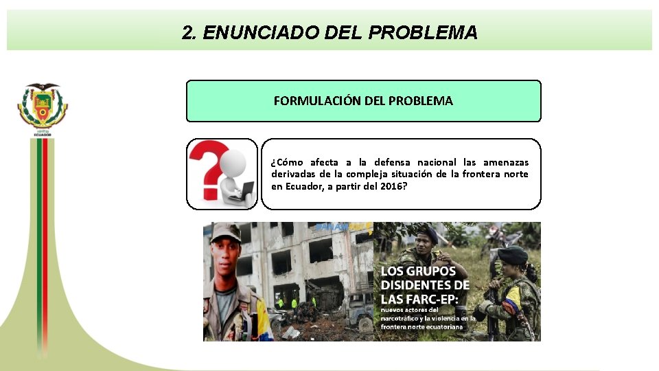 2. ENUNCIADO DEL PROBLEMA FORMULACIÓN DEL PROBLEMA ¿Cómo afecta a la defensa nacional las