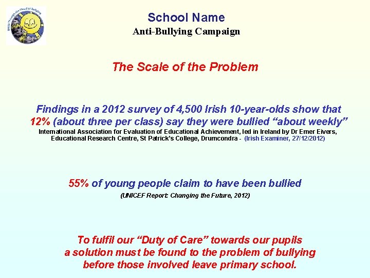 School Name Anti-Bullying Campaign The Scale of the Problem Findings in a 2012 survey