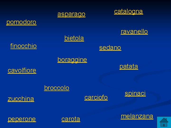 catalogna asparago pomodoro ravanello bietola finocchio sedano boraggine cavolfiore broccolo carciofo zucchina peperone carota