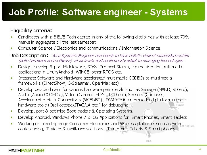 Job Profile: Software engineer - Systems Eligibility criteria: s Candidates with a B. E. Job Profile: Software engineer - Systems Eligibility criteria: s Candidates with a B. E.