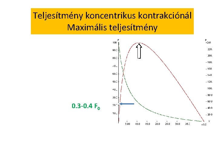 Teljesítmény koncentrikus kontrakciónál Maximális teljesítmény Peak Power a/F 0 0. 3 -0. 4 F