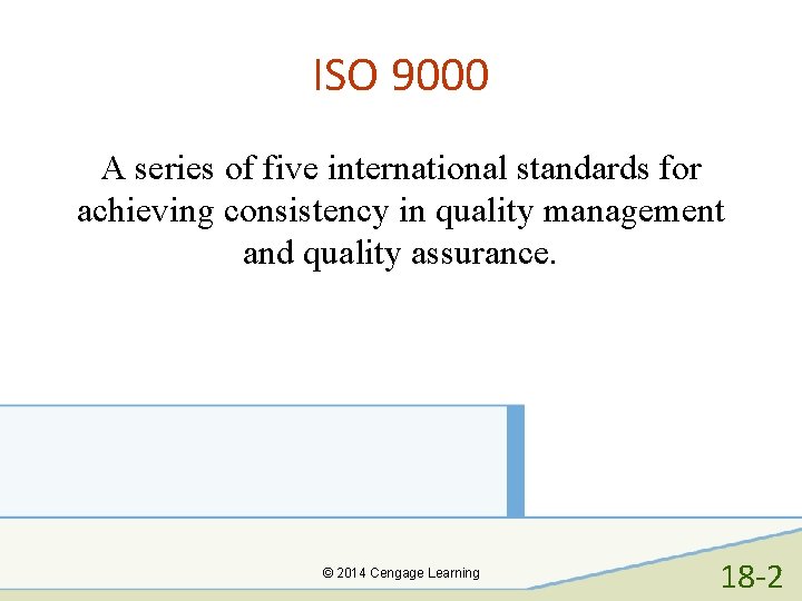 ISO 9000 A series of five international standards for achieving consistency in quality management