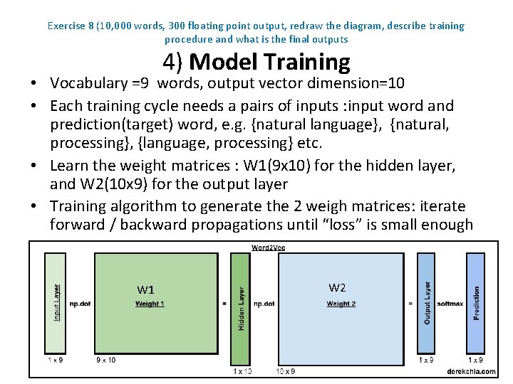 Exercise 8 (10, 000 words, 300 floating point output, redraw the diagram, describe training