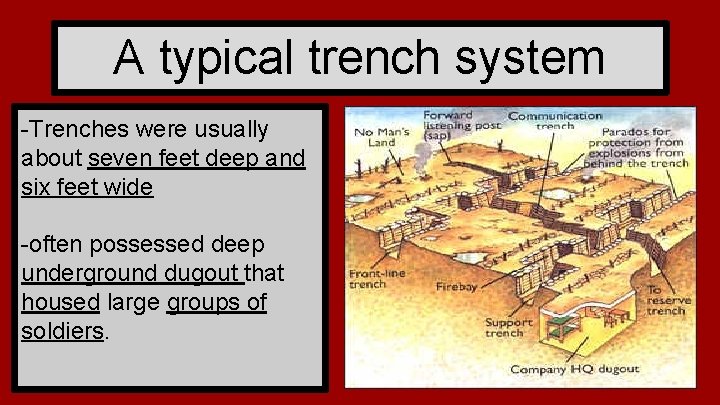 A typical trench system -Trenches were usually about seven feet deep and six feet