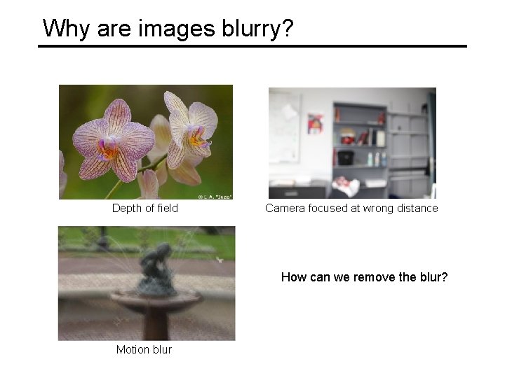 Why are images blurry? Depth of field Camera focused at wrong distance How can