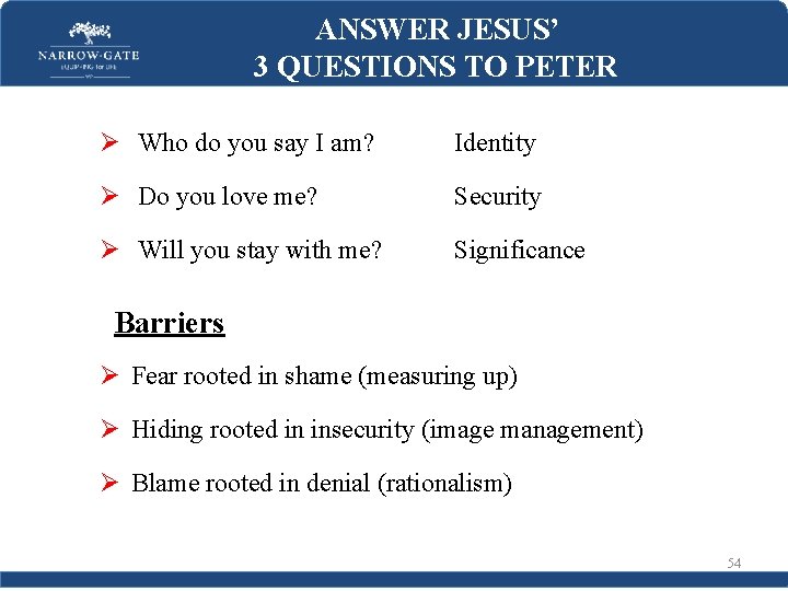 ANSWER JESUS’ 3 QUESTIONS TO PETER Ø Who do you say I am? Identity