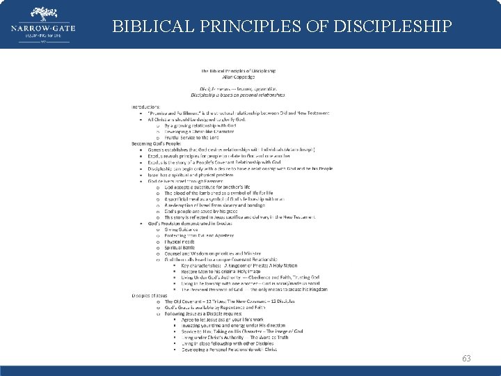 BIBLICAL PRINCIPLES OF DISCIPLESHIP 63 