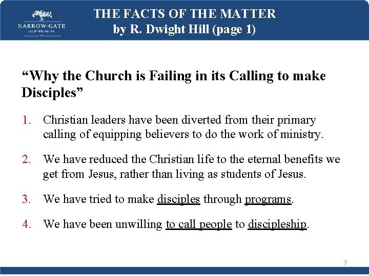 THE FACTS OF THE MATTER by R. Dwight Hill (page 1) “Why the Church