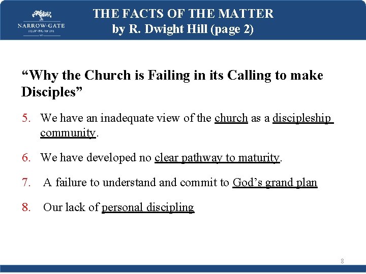 THE FACTS OF THE MATTER by R. Dwight Hill (page 2) “Why the Church