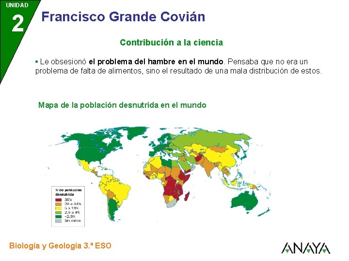 UNIDAD 2 3 Francisco Grande Covián Contribución a la ciencia • Le obsesionó el