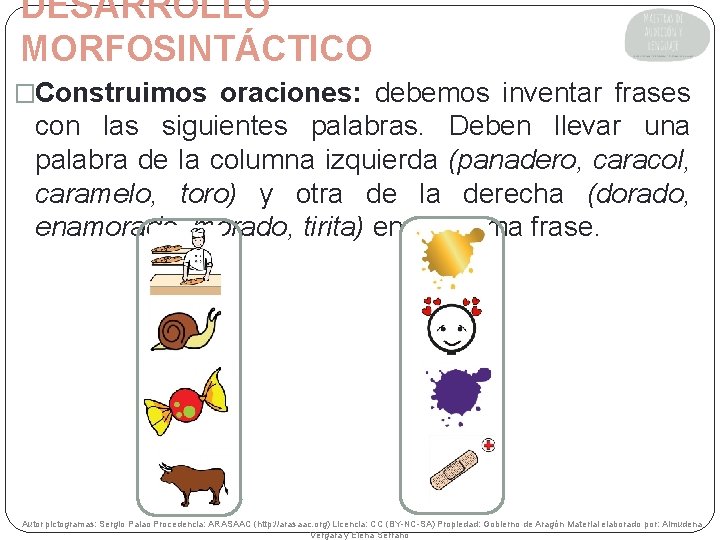 DESARROLLO MORFOSINTÁCTICO �Construimos oraciones: debemos inventar frases con las siguientes palabras. Deben llevar una