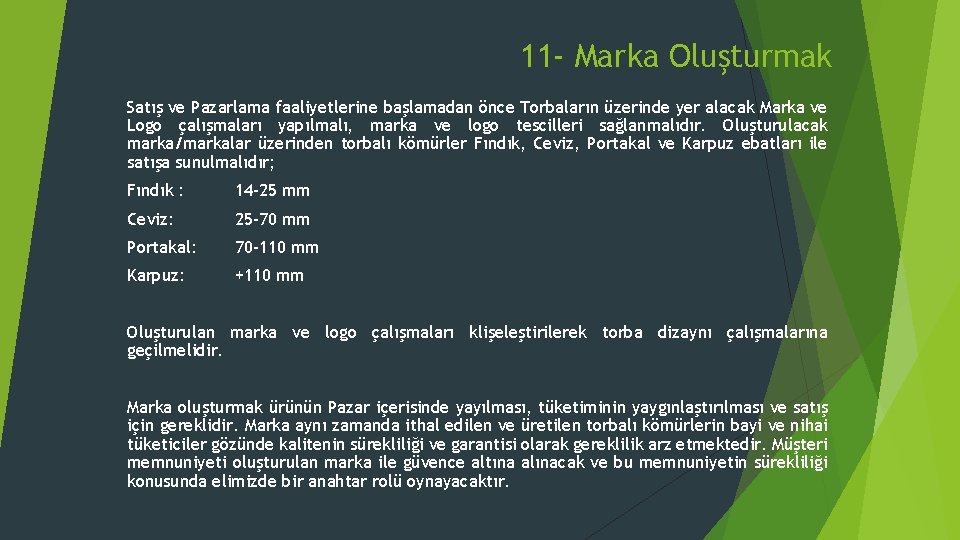 11 - Marka Oluşturmak Satış ve Pazarlama faaliyetlerine başlamadan önce Torbaların üzerinde yer alacak