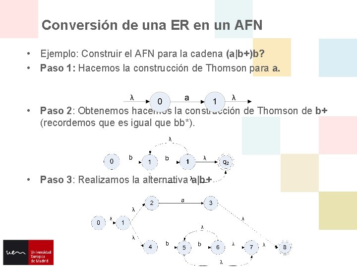 Conversión de una ER en un AFN • Ejemplo: Construir el AFN para la