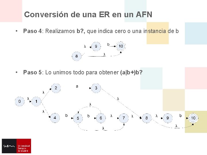 Conversión de una ER en un AFN • Paso 4: Realizamos b? , que