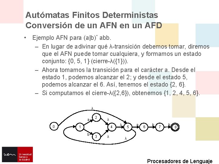 Autómatas Finitos Deterministas Conversión de un AFN en un AFD • Ejemplo AFN para