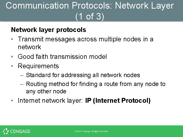 Communication Protocols: Network Layer (1 of 3) Network layer protocols • Transmit messages across