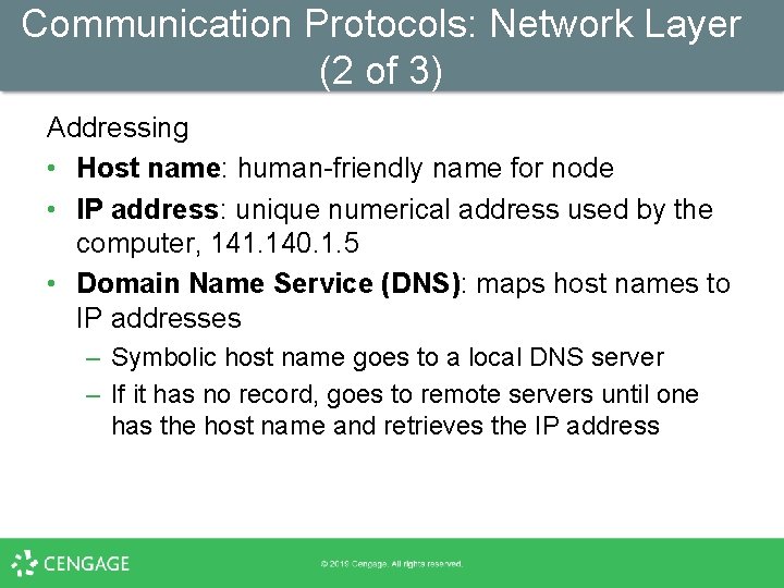 Communication Protocols: Network Layer (2 of 3) Addressing • Host name: human-friendly name for