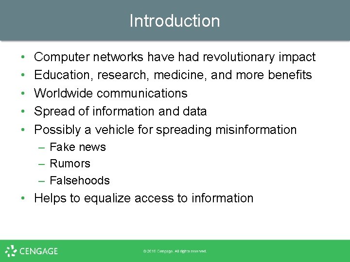 Introduction • • • Computer networks have had revolutionary impact Education, research, medicine, and