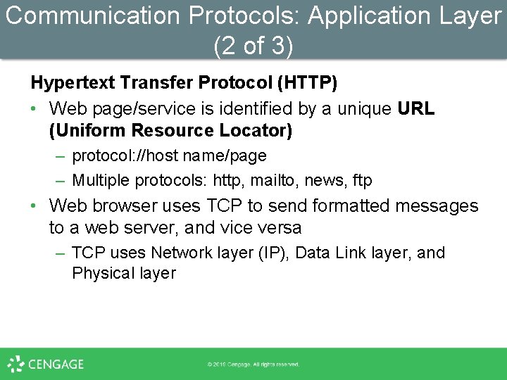 Communication Protocols: Application Layer (2 of 3) Hypertext Transfer Protocol (HTTP) • Web page/service