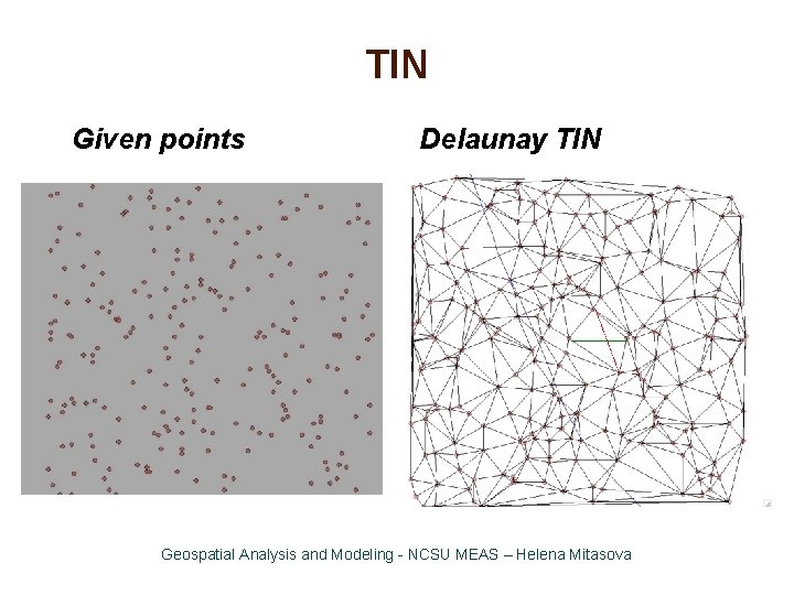 TIN Given points Delaunay TIN Geospatial Analysis and Modeling - NCSU MEAS – Helena