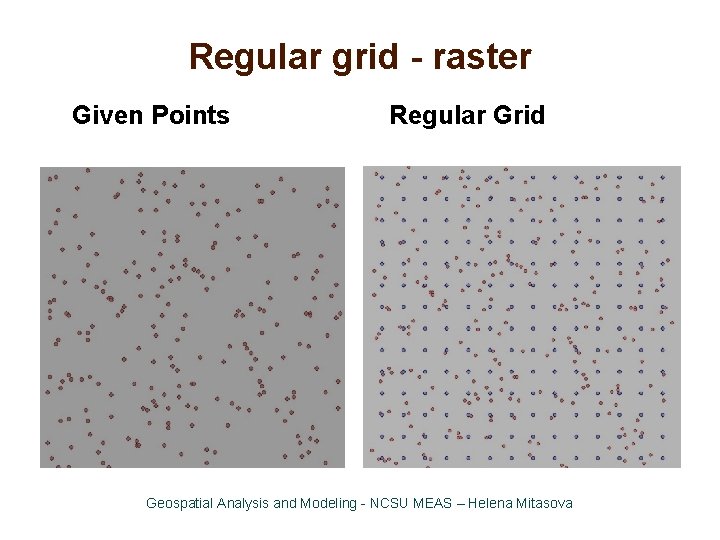 Regular grid - raster Given Points Regular Grid Geospatial Analysis and Modeling - NCSU