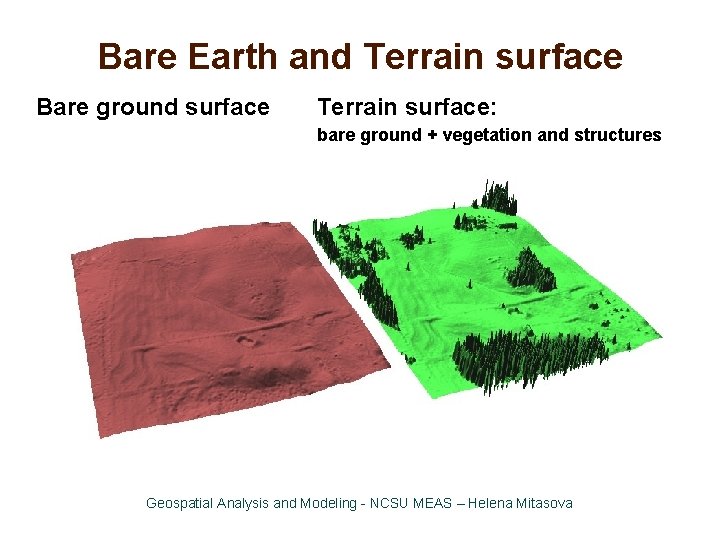 Bare Earth and Terrain surface Bare ground surface Terrain surface: bare ground + vegetation