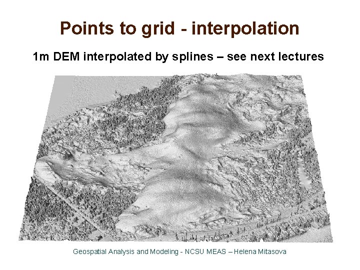 Points to grid - interpolation 1 m DEM interpolated by splines – see next