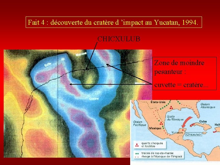 Fait 4 : découverte du cratère d ’impact au Yucatan, 1994. CHICXULUB Zone de