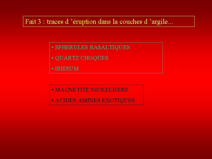 Fait 3 : traces d ’éruption dans la couches d ’argile. . . •