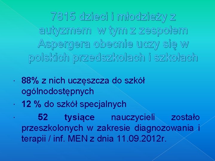 7815 dzieci i młodzieży z autyzmem w tym z zespołem Aspergera obecnie uczy się