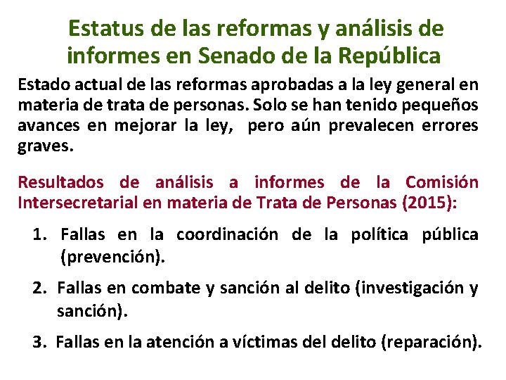 Estatus de las reformas y análisis de informes en Senado de la República Estado