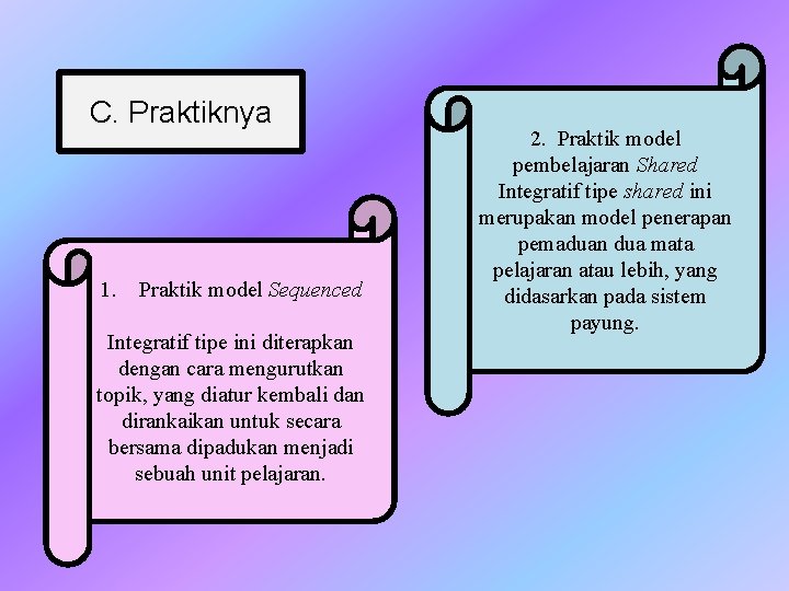 C. Praktiknya 1. Praktik model Sequenced Integratif tipe ini diterapkan dengan cara mengurutkan topik,