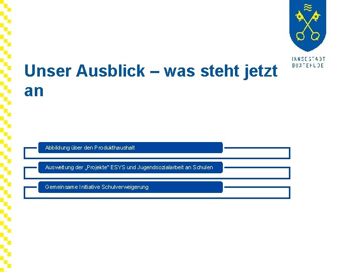 Unser Ausblick – was steht jetzt an Abbildung über den Produkthaushalt Ausweitung der „Projekte“
