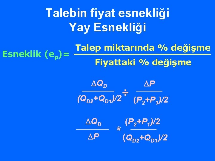 Talebin fiyat esnekliği Yay Esnekliği Esneklik (ep)= Talep miktarında % değişme Fiyattaki % değişme