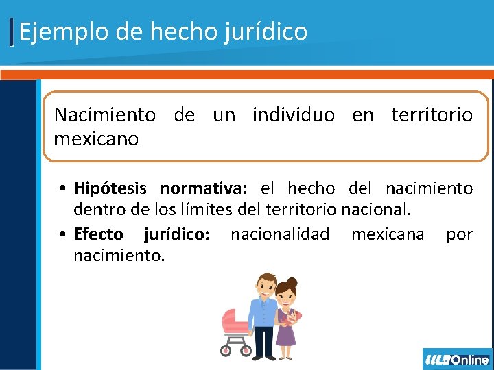 Ejemplo de hecho jurídico Nacimiento de un individuo en territorio mexicano • Hipótesis normativa: Ejemplo de hecho jurídico Nacimiento de un individuo en territorio mexicano • Hipótesis normativa: