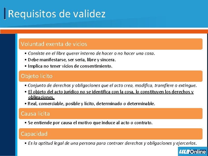 Requisitos de validez Voluntad exenta de vicios • Consiste en el libre querer interno Requisitos de validez Voluntad exenta de vicios • Consiste en el libre querer interno
