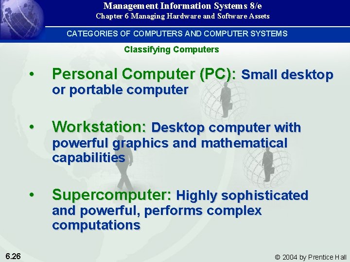 Management Information Systems 8/e Chapter 6 Managing Hardware and Software Assets CATEGORIES OF COMPUTERS