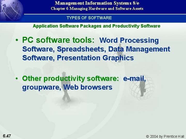 Management Information Systems 8/e Chapter 6 Managing Hardware and Software Assets TYPES OF SOFTWARE