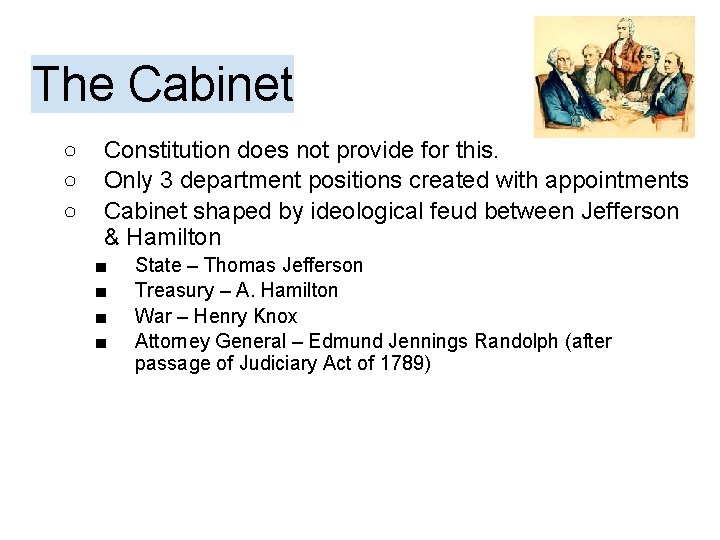 The Cabinet ○ ○ ○ Constitution does not provide for this. Only 3 department