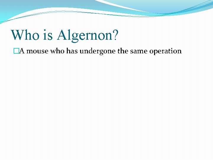 Who is Algernon? �A mouse who has undergone the same operation 