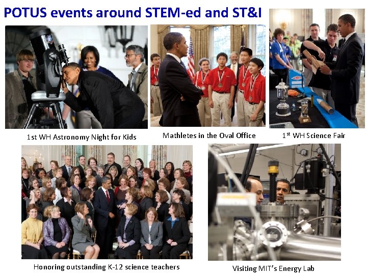 POTUS events around STEM-ed and ST&I 1 st WH Astronomy Night for Kids Mathletes