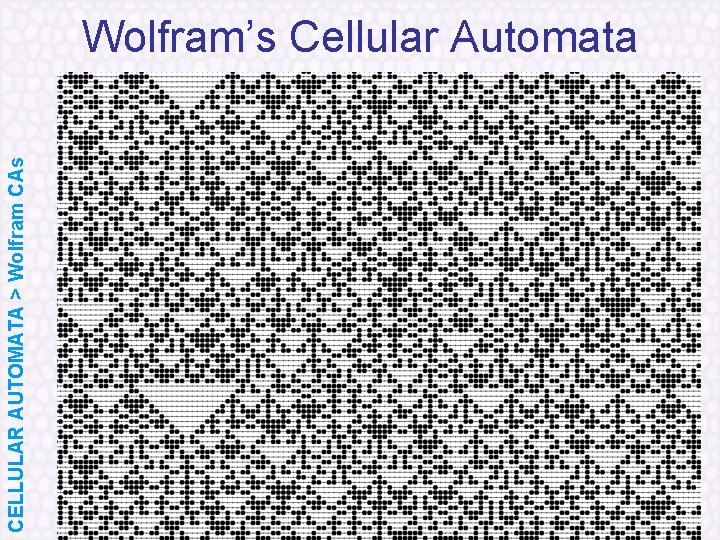CELLULAR AUTOMATA > Wolfram CAs Wolfram’s Cellular Automata 