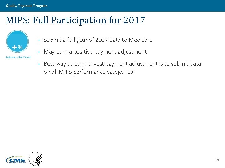 Quality Payment Program MIPS: Full Participation for 2017 • Submit a full year of
