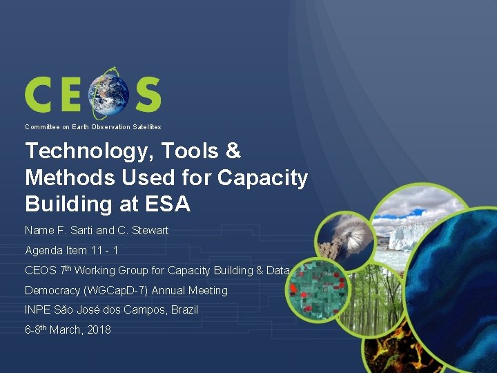 Committee on Earth Observation Satellites Technology, Tools & Methods Used for Capacity Building at