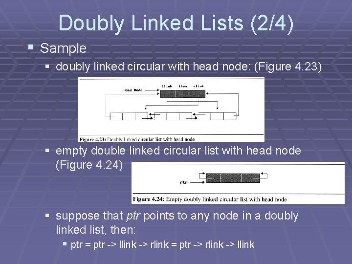 Doubly Linked Lists (2/4) § Sample § doubly linked circular with head node: (Figure