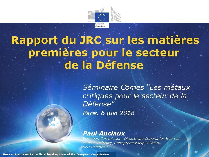Rapport du JRC sur les matières premières pour le secteur de la Défense Séminaire